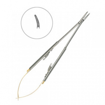 Иглодержатель-микро изогнутый Micro-Nadelhalter TC, 18 см, HLW Dental Instruments (Германия)
